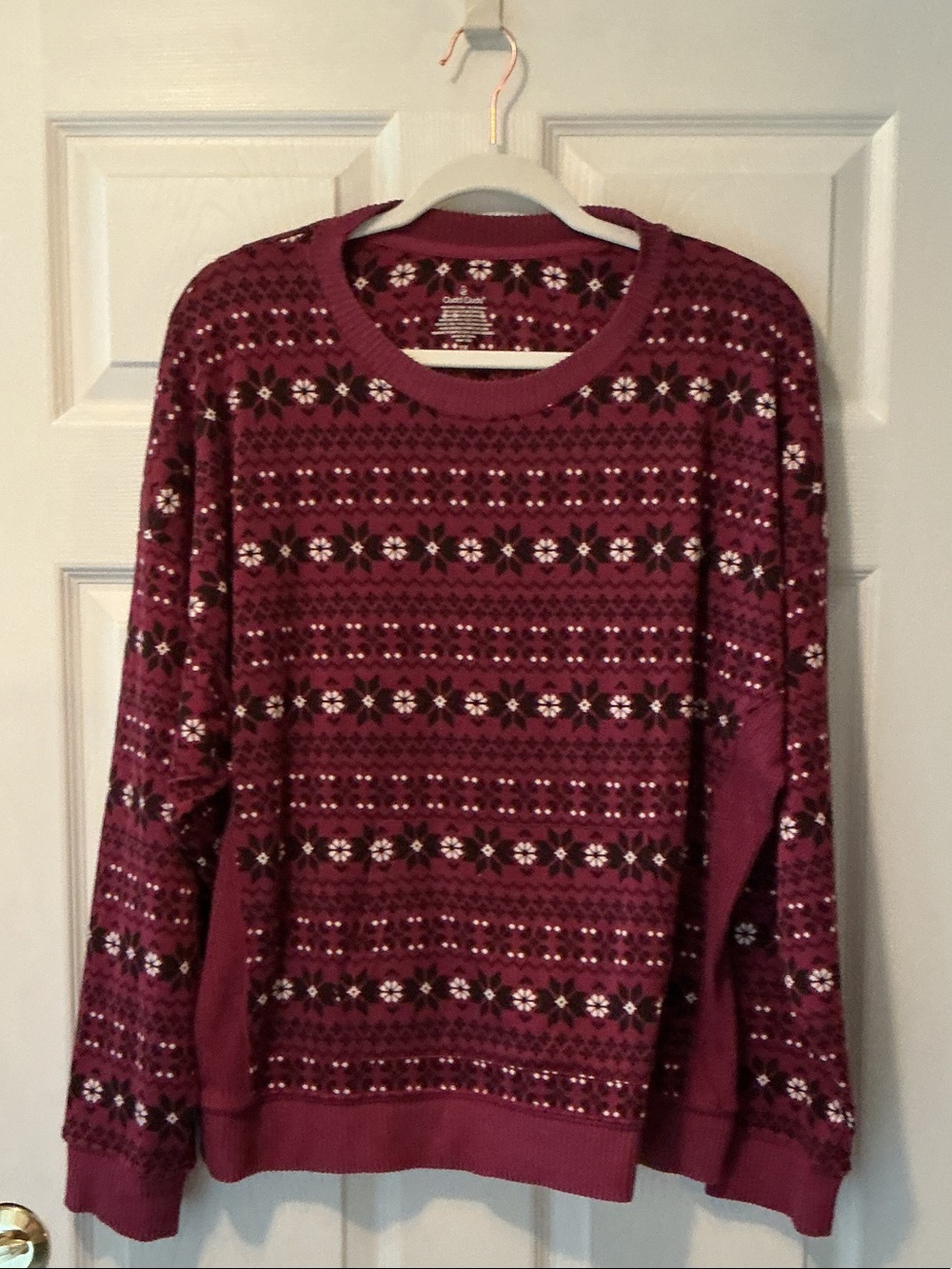 Cuddl Duds Raspberry Fair Isle Crewneck Sweater